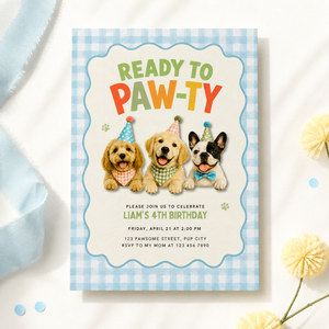 Ready to Paw-ty Puppy Dog Birthday Invitation Boy L166