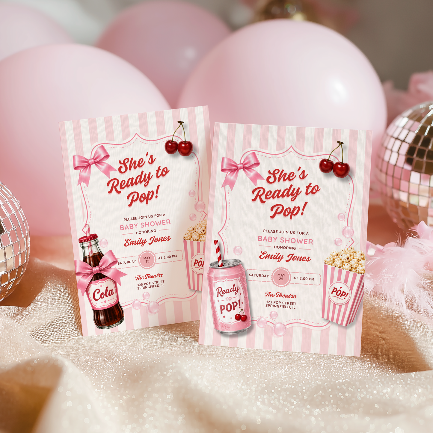 She's Ready To Pop Baby Shower Invitation Girl BS304