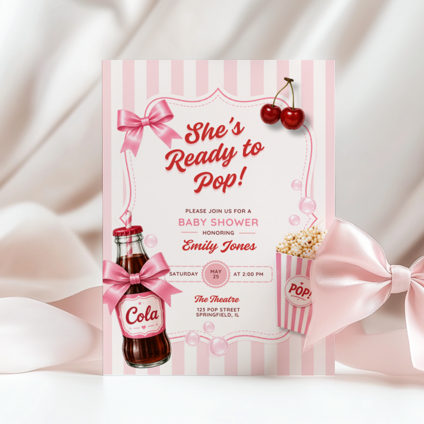 She's Ready To Pop Baby Shower Invitation Girl BS304