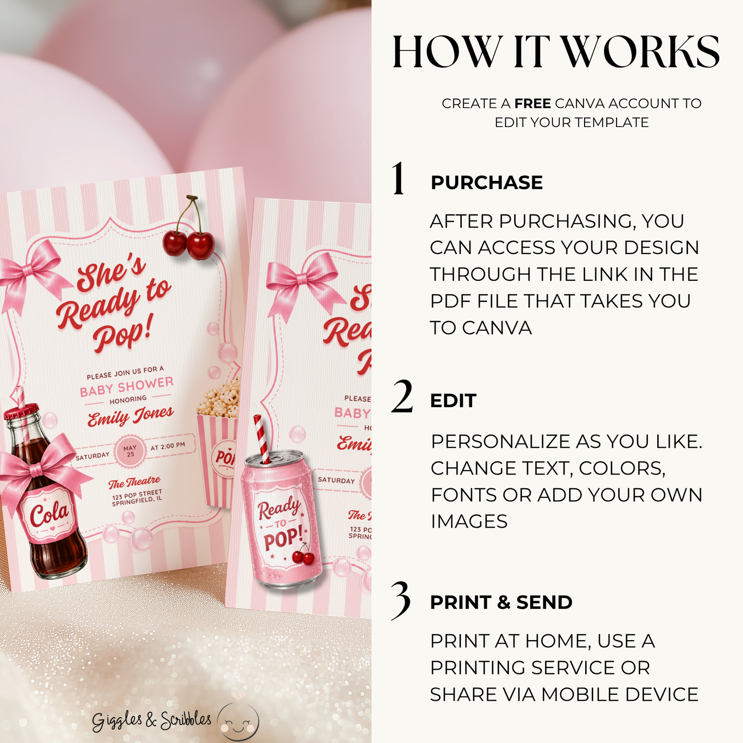 She's Ready To Pop Baby Shower Invitation Girl BS304