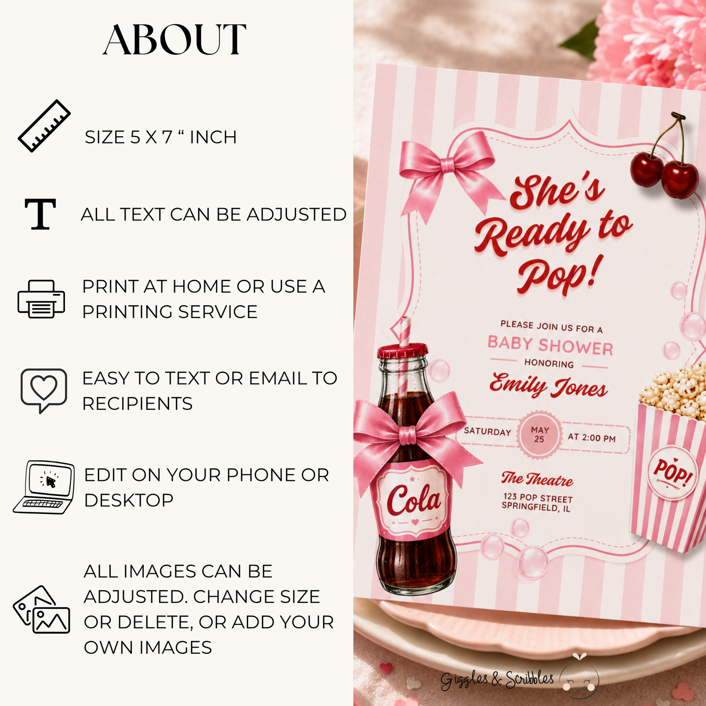 She's Ready To Pop Baby Shower Invitation Girl BS304