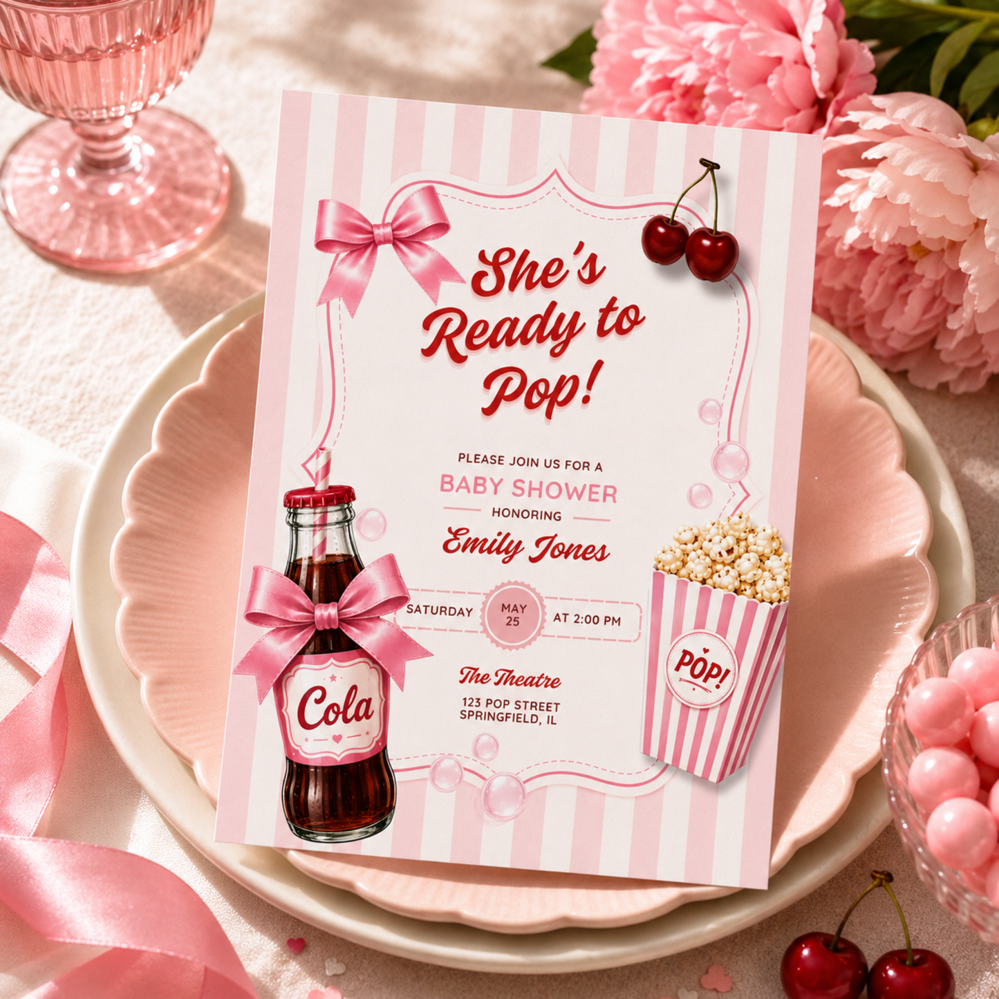 She's Ready To Pop Baby Shower Invitation Girl BS304