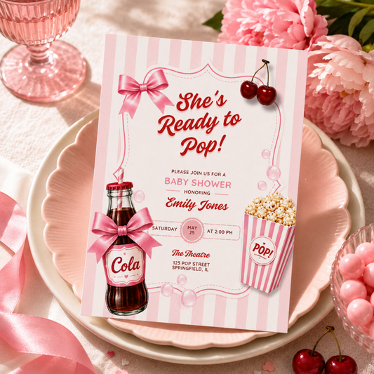 She's Ready To Pop Baby Shower Invitation Girl BS304