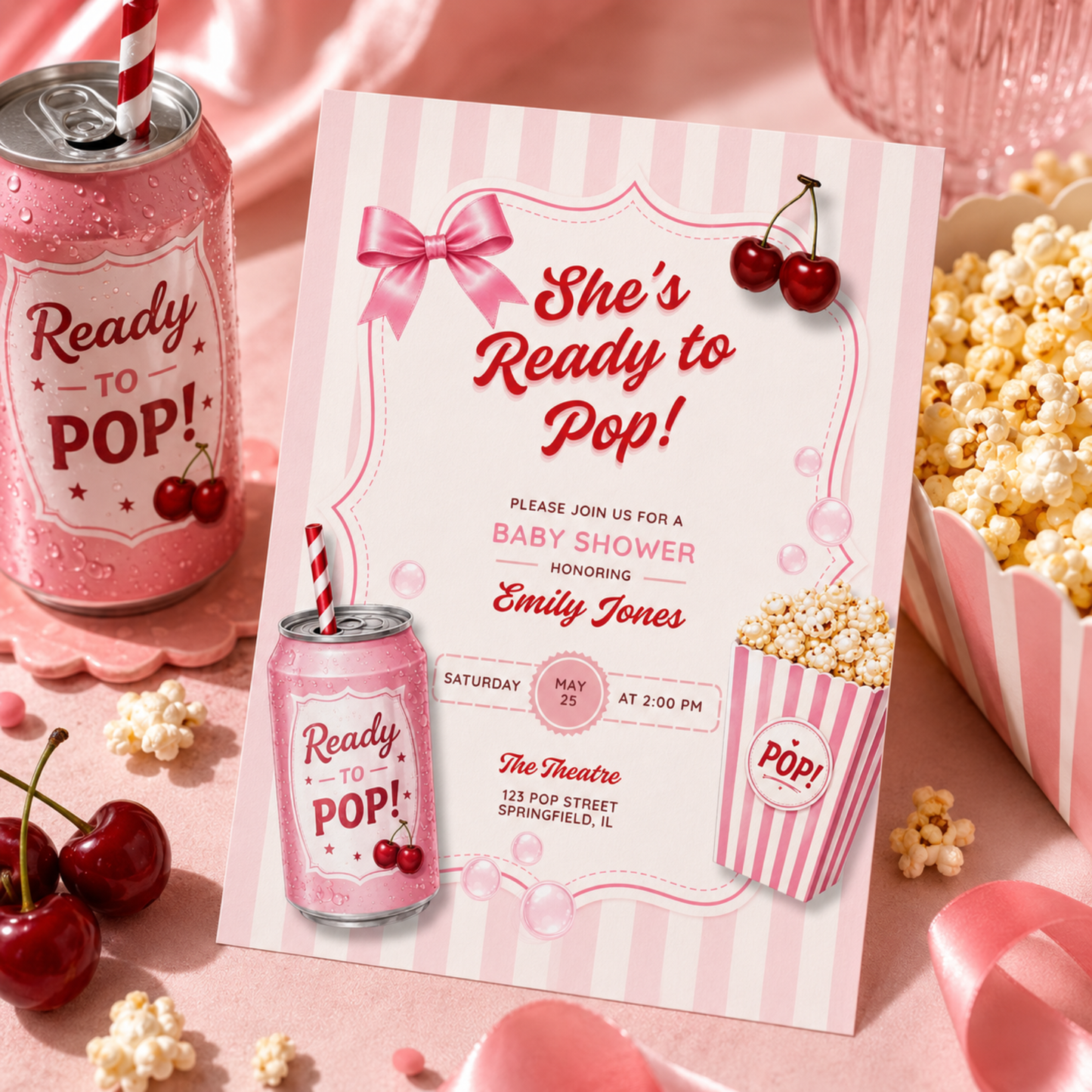 She's Ready To Pop Baby Shower Invitation Girl BS304