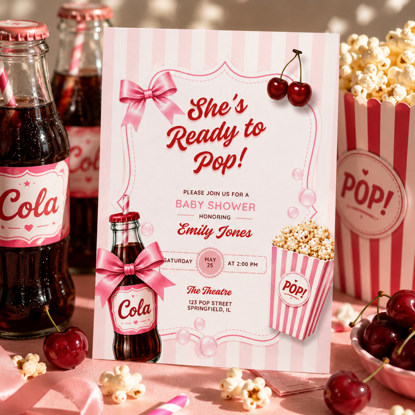 She's Ready To Pop Baby Shower Invitation Girl BS304