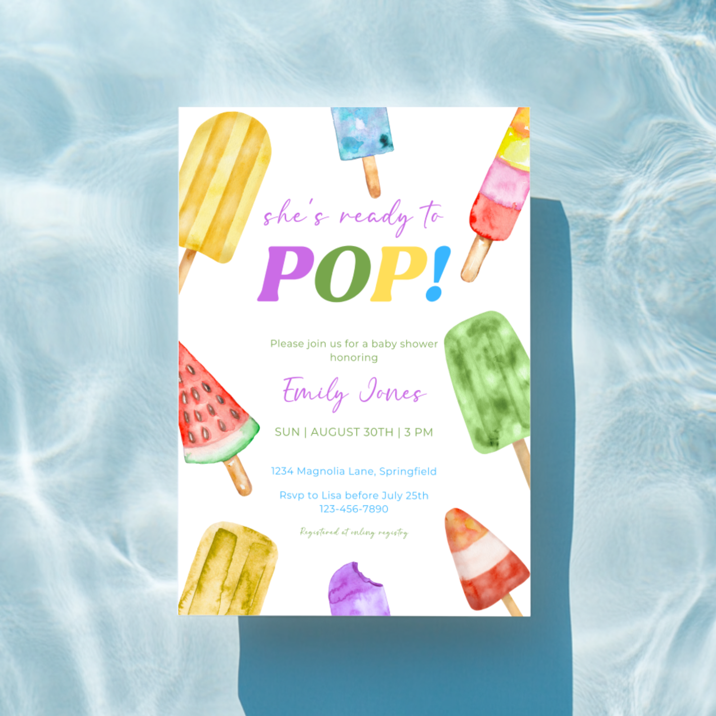 Baby Shower Invitation - She's Ready To Pop Colorful Ice Popsicles BS143