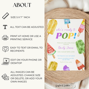 Baby Shower Invitation - She's Ready To Pop Colorful Ice Popsicles BS143