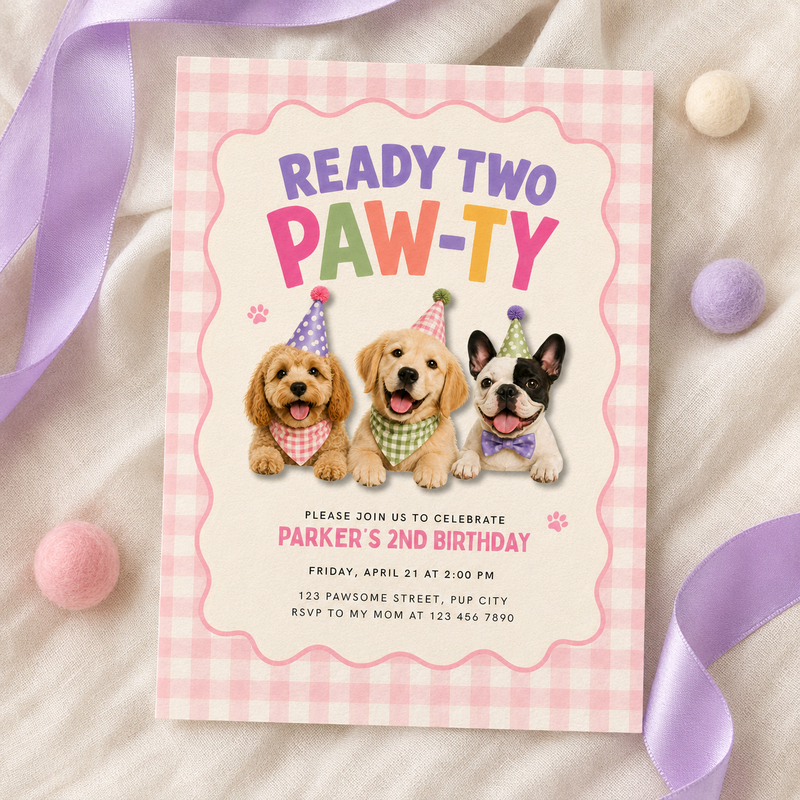 Ready Two Paw-ty 2nd Birthday Invitation L166