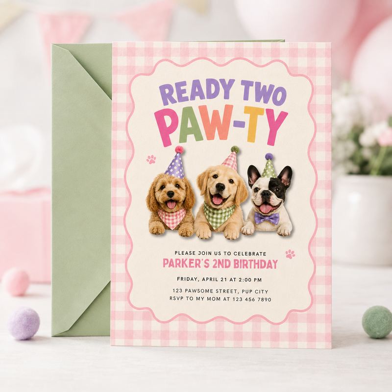 Ready Two Paw-ty 2nd Birthday Invitation L166