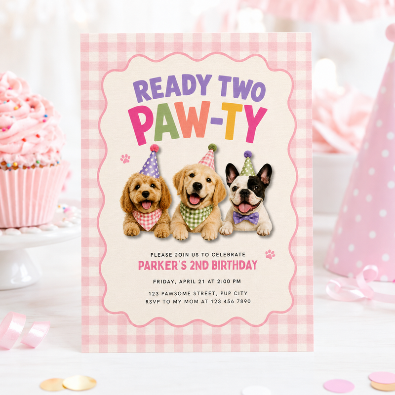 Ready Two Paw-ty 2nd Birthday Invitation L166