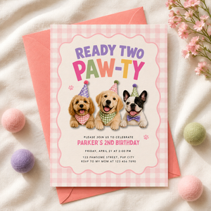 Ready Two Paw-ty 2nd Birthday Invitation L166