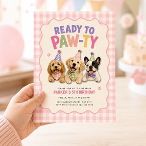 Ready to Paw-ty Puppy Dog Birthday Invitation L166