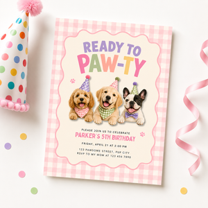 Ready to Paw-ty Puppy Dog Birthday Invitation L166
