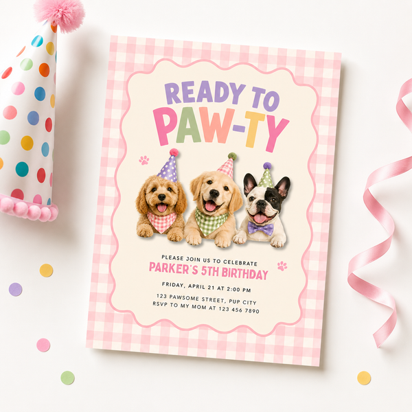 Ready to Paw-ty Puppy Dog Birthday Invitation L166