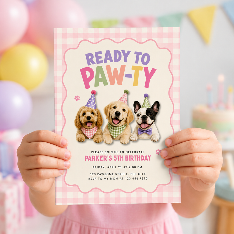 Ready to Paw-ty Puppy Dog Birthday Invitation L166