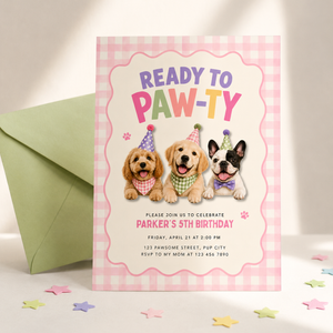 Ready to Paw-ty Puppy Dog Birthday Invitation L166