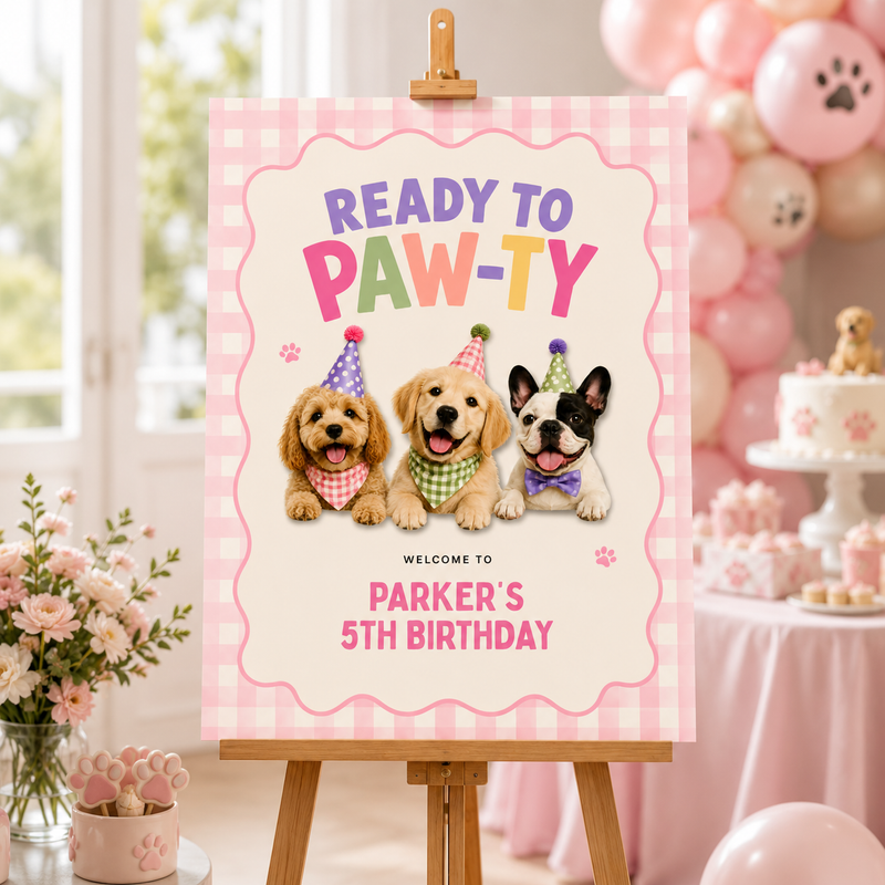 Ready to Paw-ty Birthday Welcome Sign L166