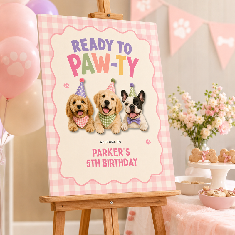 Ready to Paw-ty Birthday Welcome Sign L166