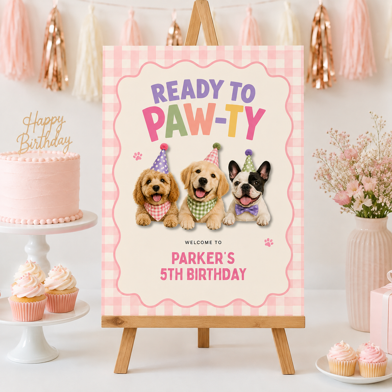 Ready to Paw-ty Birthday Welcome Sign L166