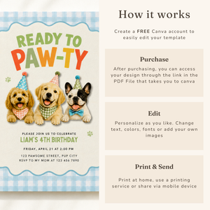 Ready to Paw-ty Puppy Dog Birthday Invitation Boy L166