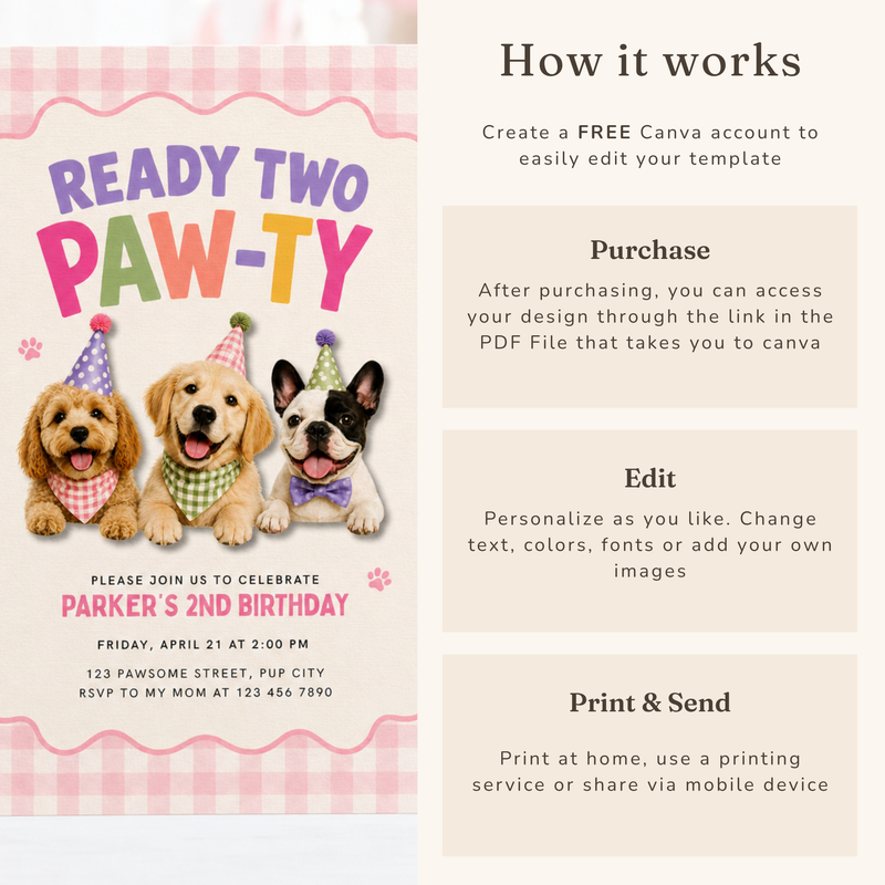 Ready Two Paw-ty 2nd Birthday Invitation L166