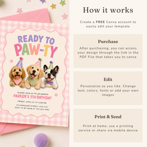 Ready to Paw-ty Puppy Dog Birthday Invitation L166