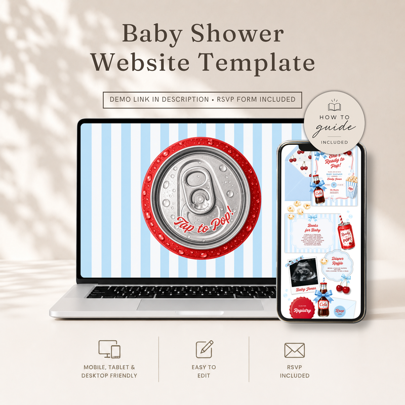 She's Ready To Pop Baby Shower Website Invite with RSVP - Blue Version BS304