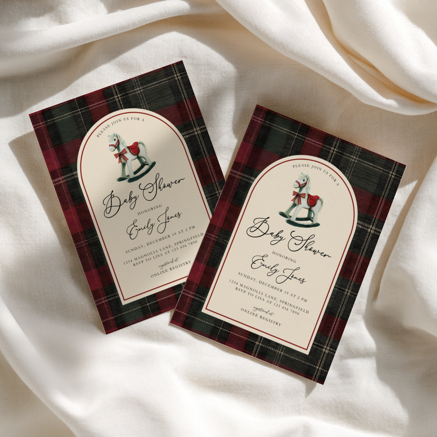 Rocking Horse Classic Plaid Baby Shower Invitation BS269