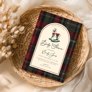 Rocking Horse Classic Plaid Baby Shower Invitation BS269
