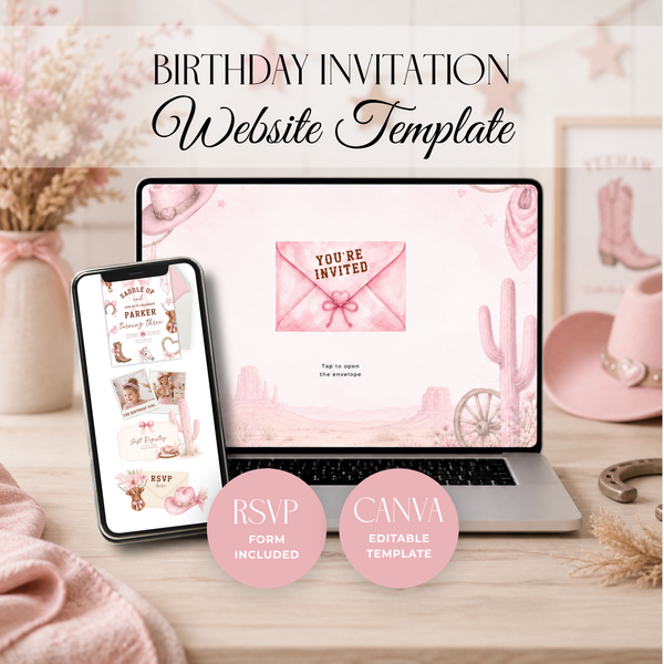 Cowgirl Rodeo Birthday Invitation Website Template with RSVP L75
