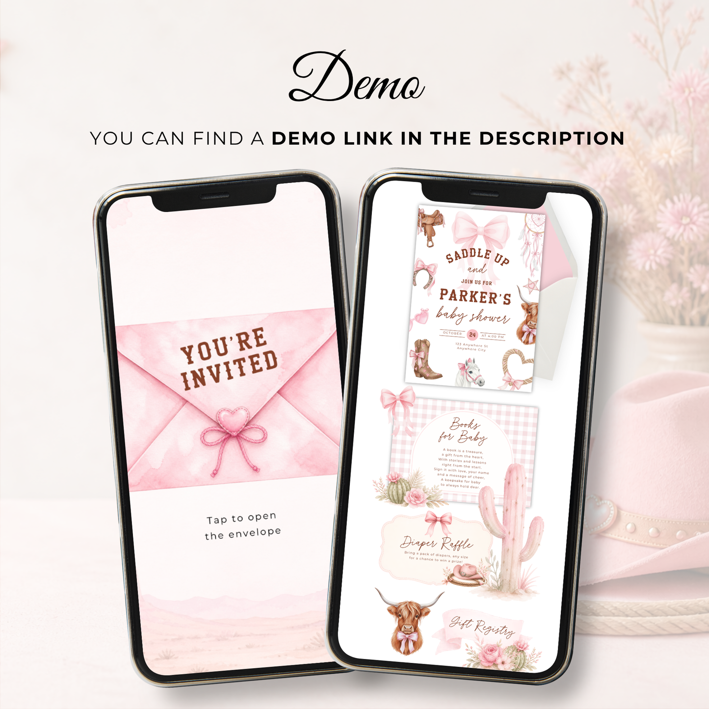 Cowgirl Rodeo Birthday Invitation Website Template with RSVP L75