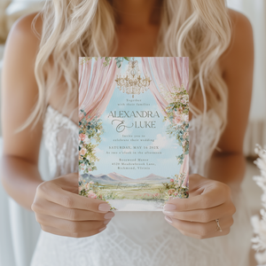 Editable Romantic Floral Wedding Invitation with Outdoor Scenery L55