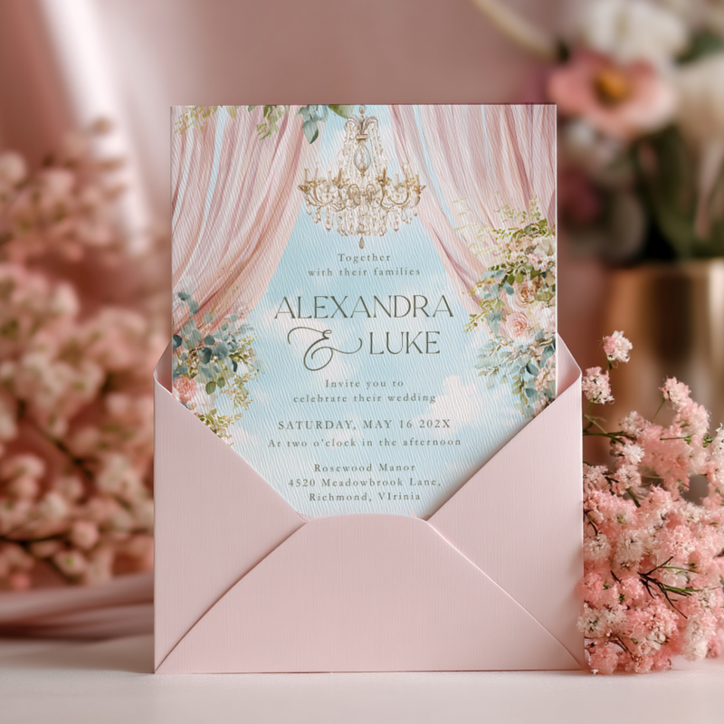 Editable Romantic Floral Wedding Invitation with Outdoor Scenery L55