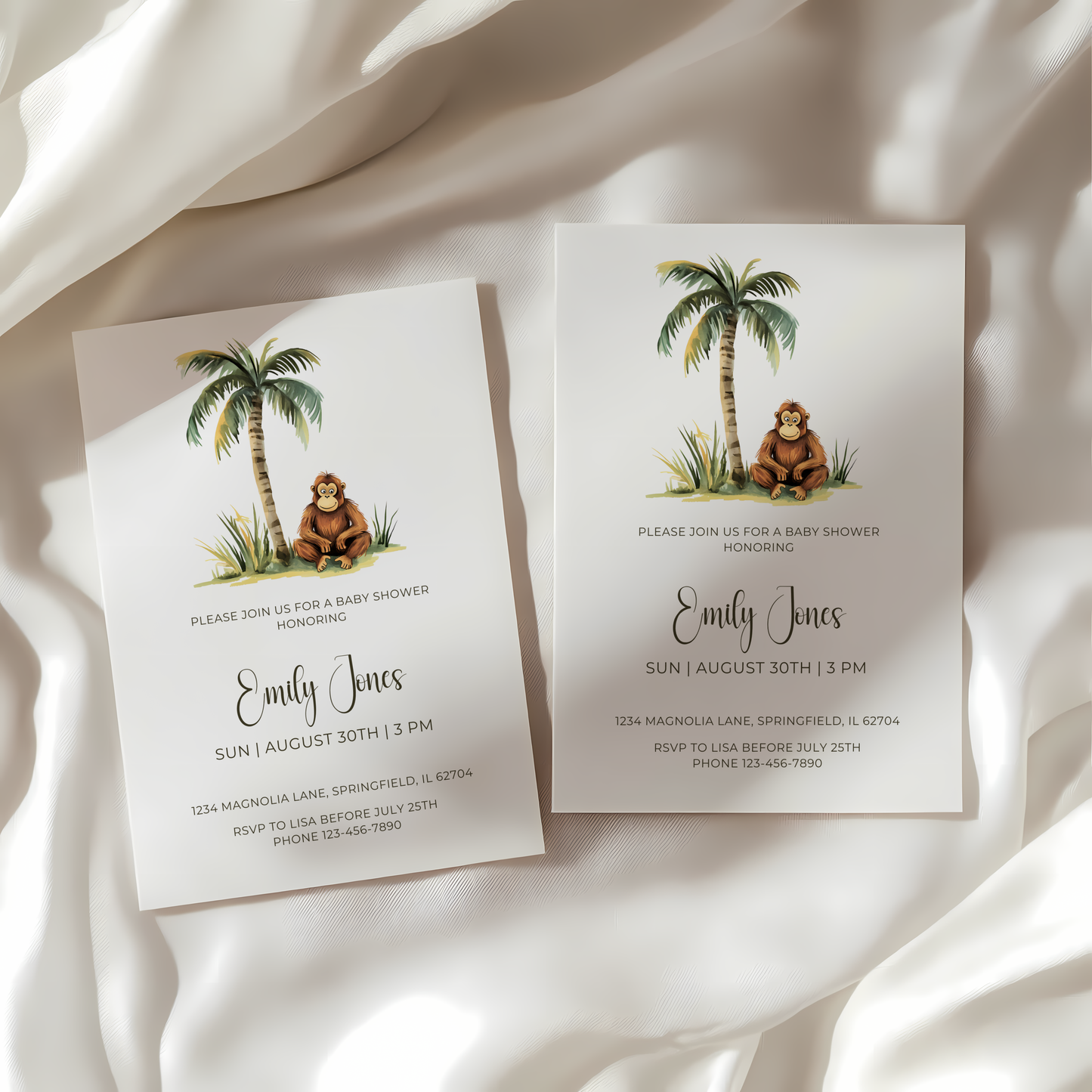 Baby Shower Invitation - Safari Monkey Little Wild One BS136
