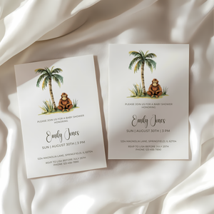 Baby Shower Invitation - Safari Monkey Little Wild One BS136