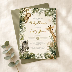 Safari Baby Shower Invitation with Jungle Animals BS319