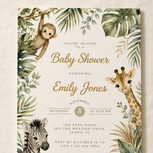 Safari Baby Shower Invitation with Jungle Animals BS319