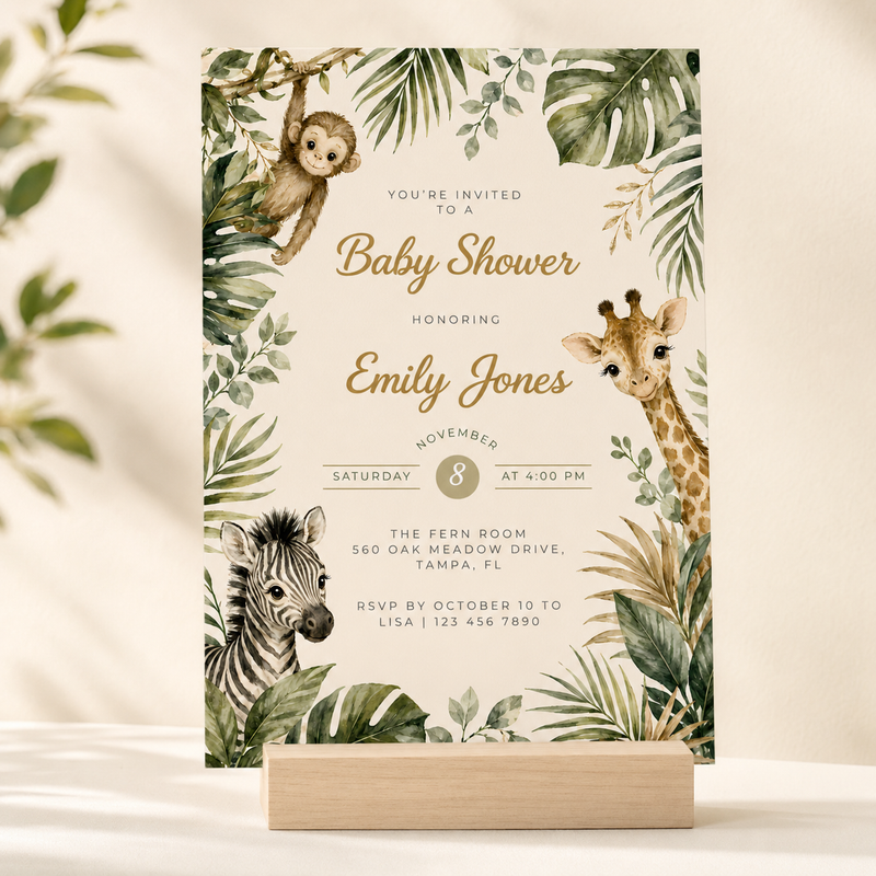 Safari Baby Shower Invitation with Jungle Animals BS319