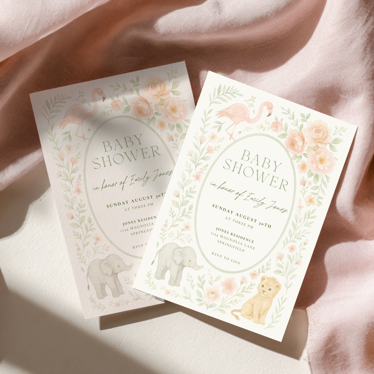 Baby Shower Invitation - Safari Girl Pastel Floral BS193
