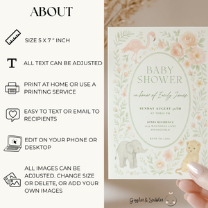 Baby Shower Invitation - Safari Girl Pastel Floral BS193
