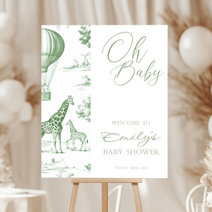 Baby Shower Welcome Sign - Sage Green Safari Toile de Jouy BS121