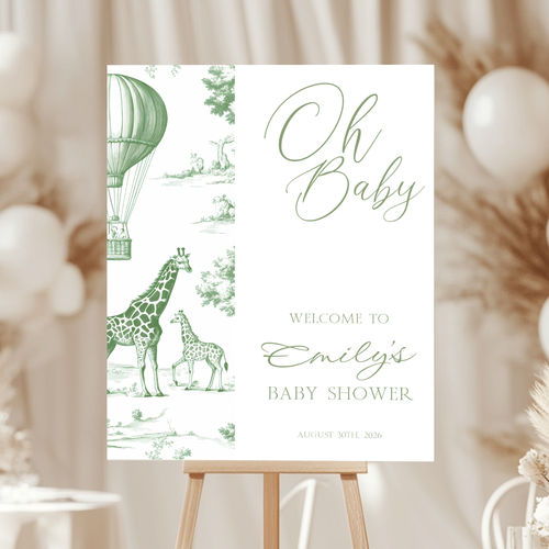 Baby Shower Welcome Sign - Sage Green Safari Toile de Jouy BS121