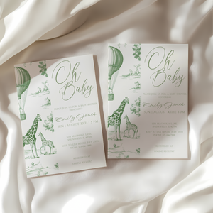 Baby Shower Invitation - Green Safari Toile de Jouy  BS121