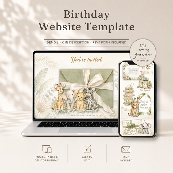 Safari Birthday Website Invitation with Online RSVP Tracker L160