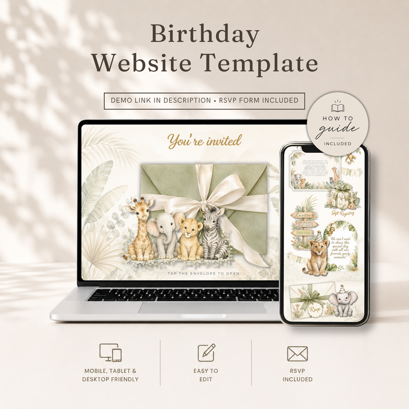 Safari Birthday Website Invitation with Online RSVP Tracker L160
