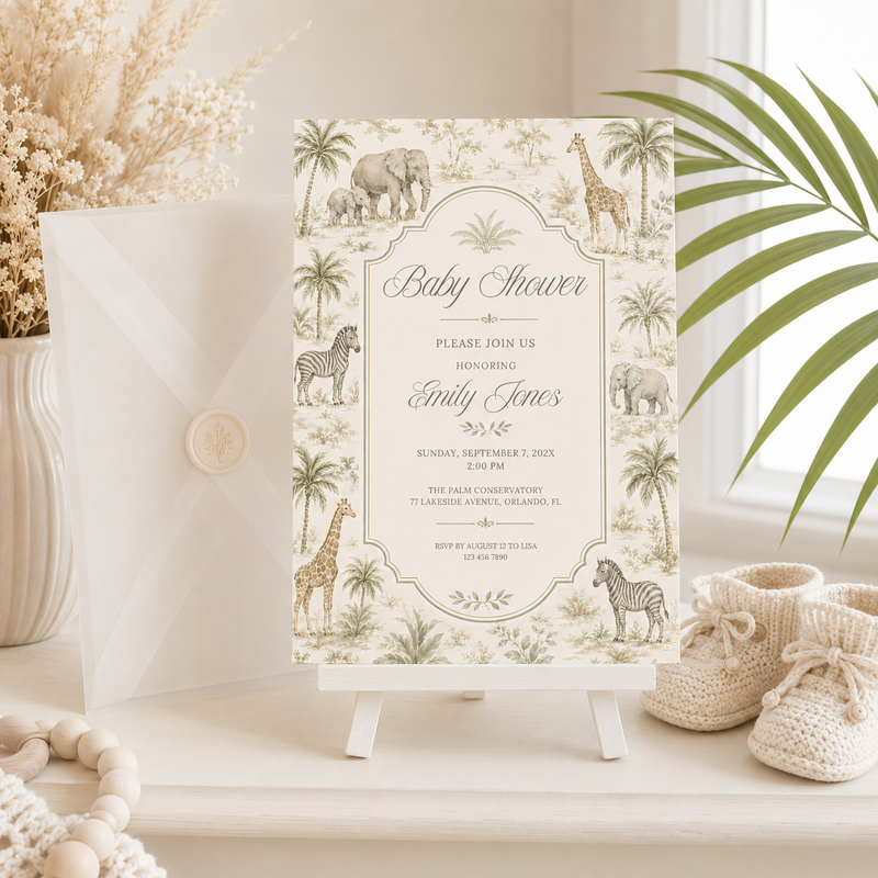 Toile Safari Baby Shower Invitation L159