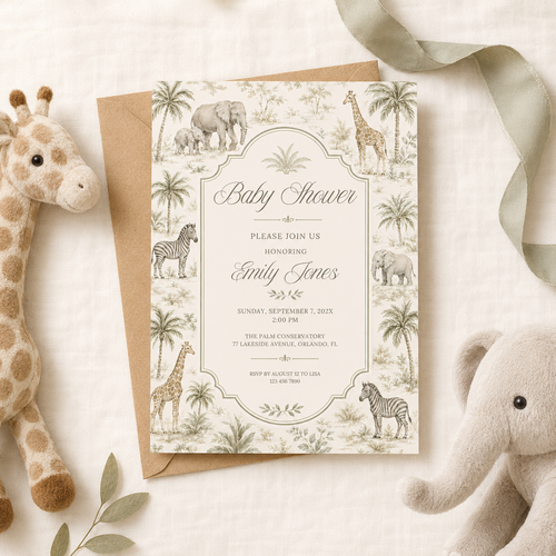 Toile Safari Baby Shower Invitation L159