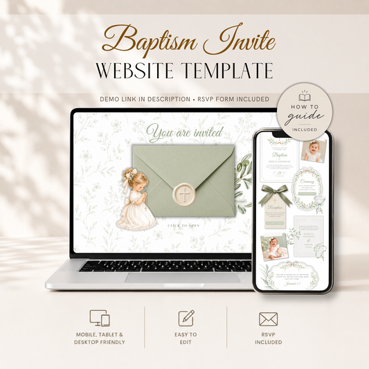 Sage Green Baptism Website Invitation with RSVP - Girl L143