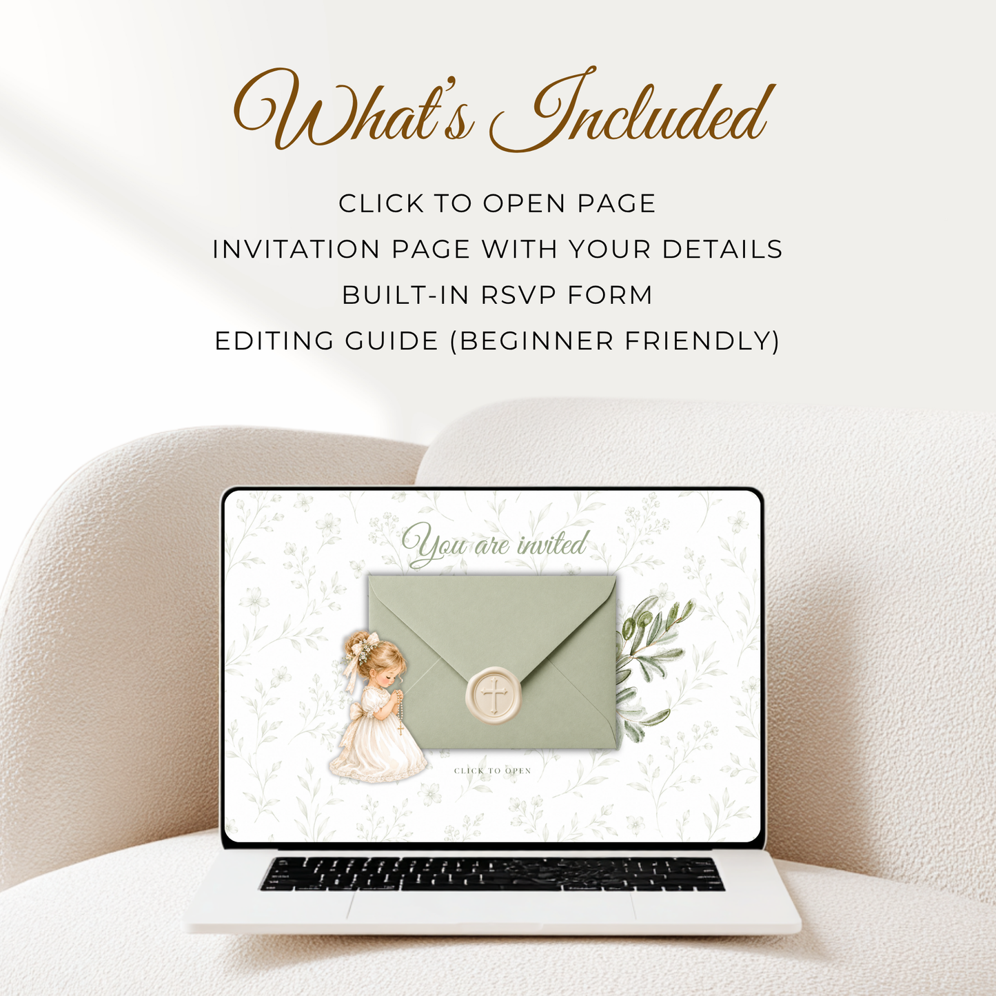 Sage Green Baptism Website Invitation with RSVP - Girl L143
