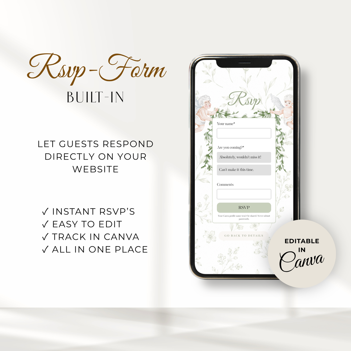 Sage Green Baptism Website Invitation with RSVP - Girl L143